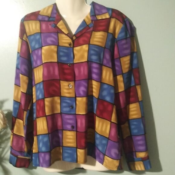 Vintage stain glass print button down - Picture 1 of 12